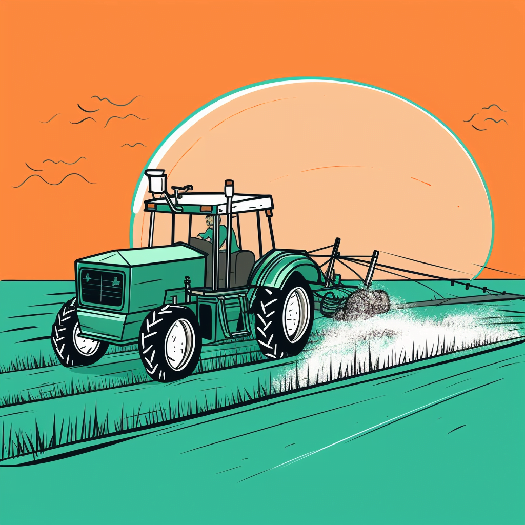 tractor towing a sprayer and spraying herbicide on a field