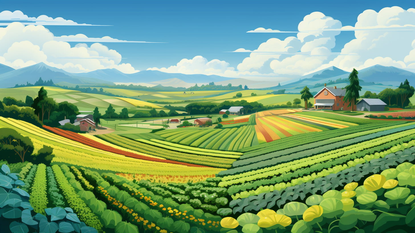 a field showing different types of crops being grown